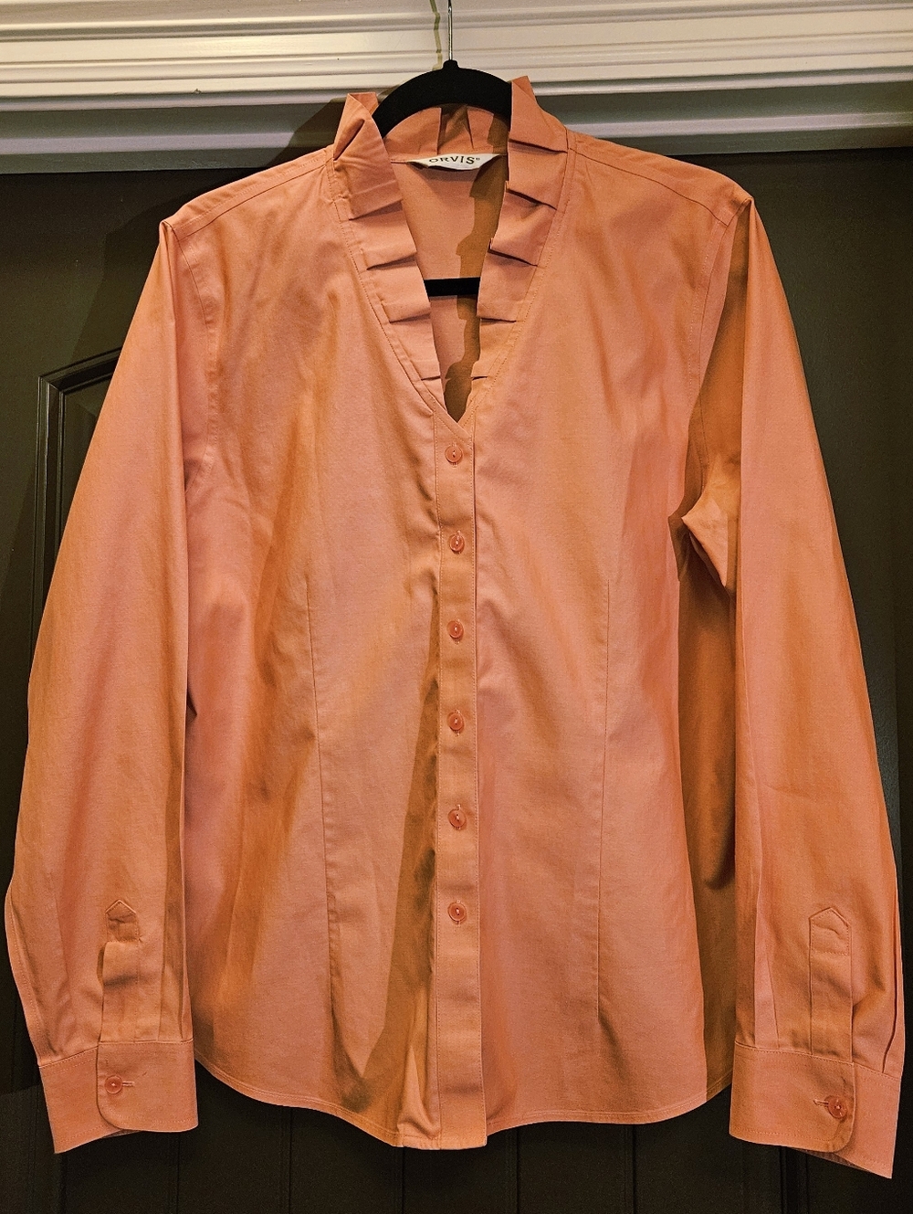 Orvis Women's Button-Down Shirt, Ruffle Stand-Up Collar, Coral - Size 16